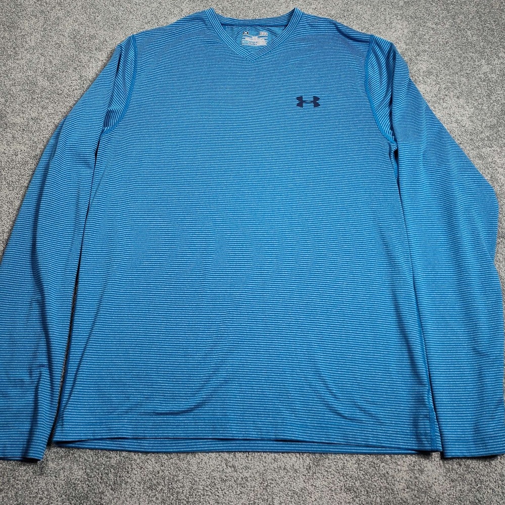 Under Armour Mens ColdGear Fitted Striped Long Sleeve Shirt Blue Large LG